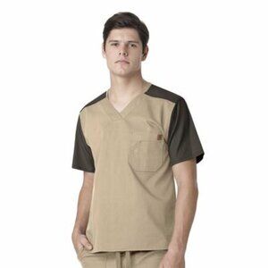 Carhartt® C14108 Men's Ripstop Color-block Utility Scrub Top - Khaki/Brown